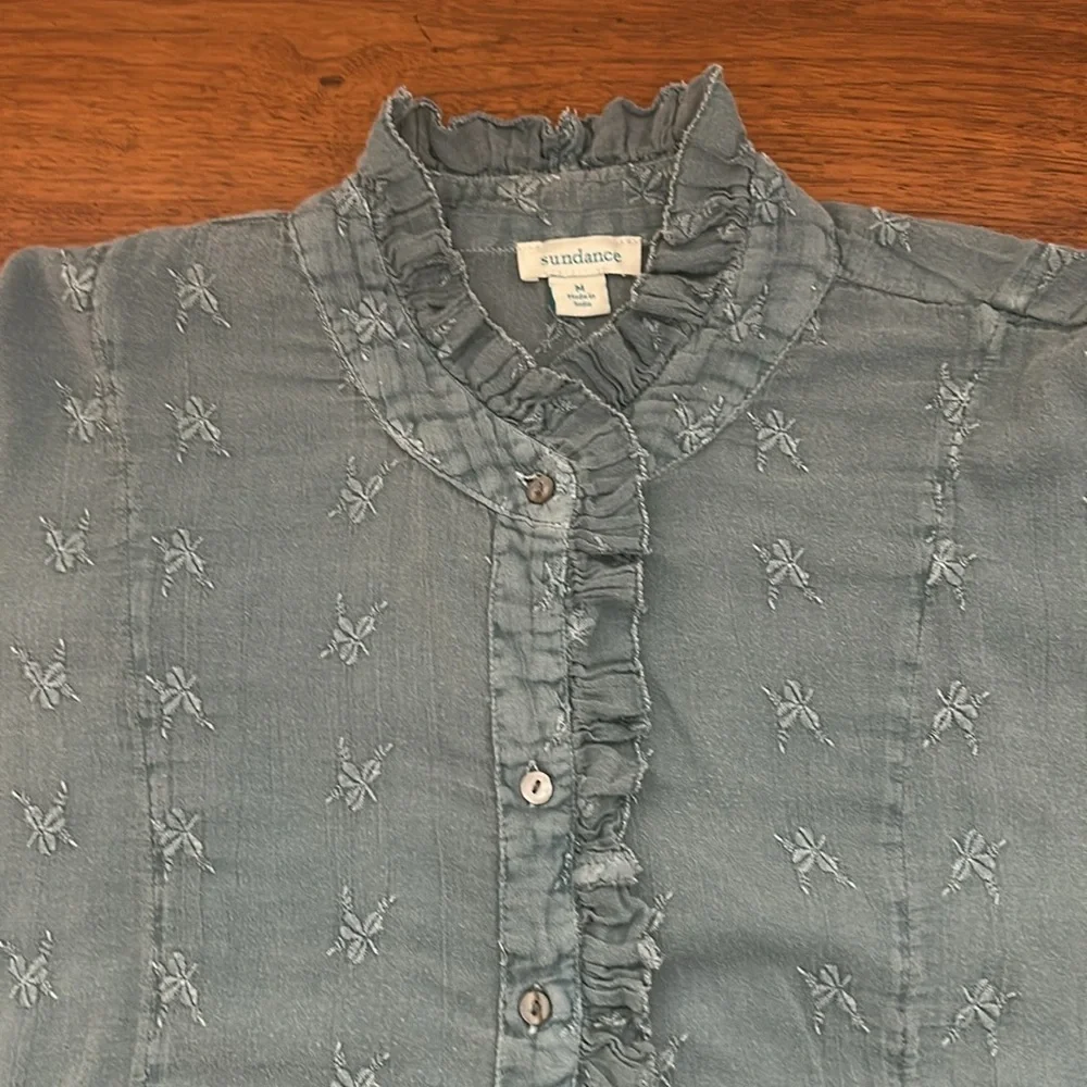 Sundance Embroidered Ruffle Button Front Top. Medium - Picture 6 of 7